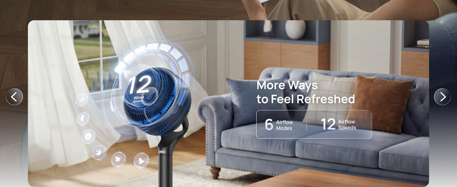 Blue air cooler with digital display in a living room setting