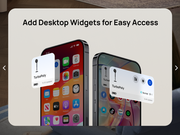 Two smartphones with app icons displayed on a screen, featuring 'TurboPoly' widget.